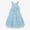 MARCHESA COUTURE GIRLS BLUE PLEATED TULLE BOW DRESS