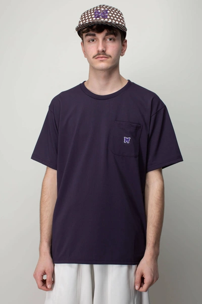 Needles T-shirt With Pocket And Logo In Black Technical Fabric Man In Violet
