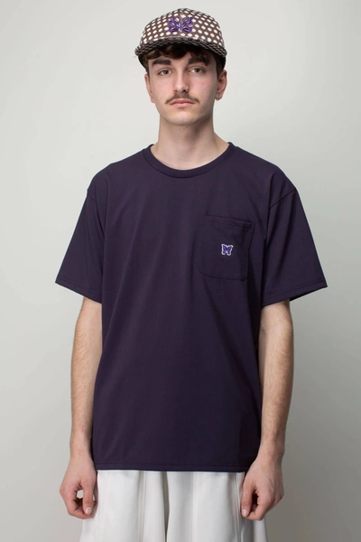 Needles T-shirt With Pocket And Logo In Black Technical Fabric Man In Blue