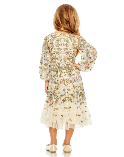 Mac Duggal Kids' Girls Embroidered Long Sleeve Dress In Ivory