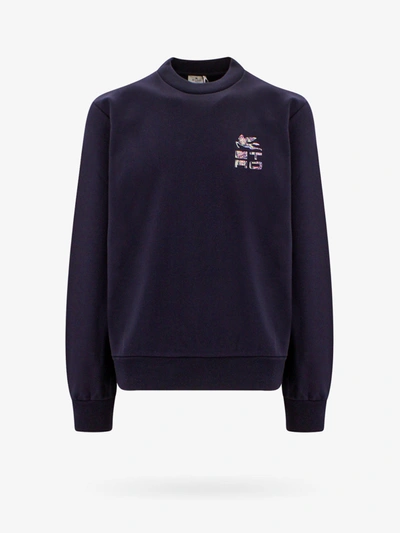 Etro Logo Print Ribbed Sweatshirt In Blue