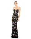 Mac Duggal Embellished Spaghetti Strap Lace Up Gown In Black Multi