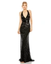 MAC DUGGAL SLEEVELESS FAUX WRAP SEQUIN EMBELLISHED CUT OUT BACK