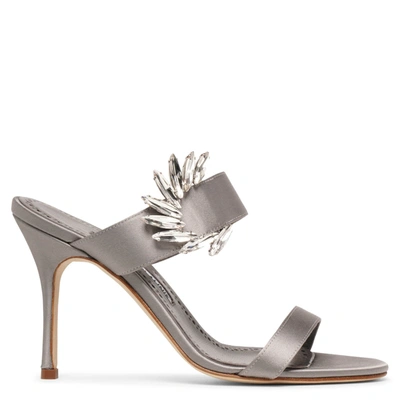 Manolo Blahnik 90mm Chivela Satin Sandals In Grey