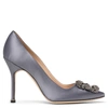 MANOLO BLAHNIK HANGISI 105 GREY SATIN PUMPS