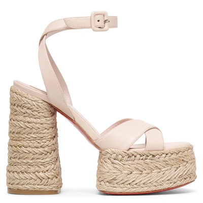 Christian Louboutin Super Mariza Red Sole Leather Espadrille Sandals In Beige