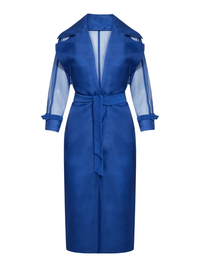 Max Mara Tied-waist Organza Trench Coat In Blue