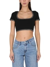 Alexander Wang Crystal Logo Crop-top In Black