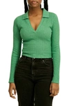 Bdg Urban Outfitters Rosie Crop Long Sleeve Polo In Light Green