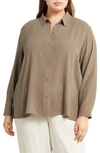 EILEEN FISHER CLASSIC COLLAR EASY SILK BUTTON-UP SHIRT