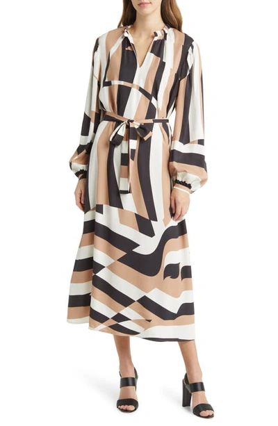 Hugo Boss Detola Printed Midi Dress In Brown