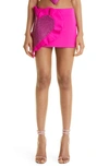 Area Crystal-embellished Ruffled Wool-blend Mini Skirt In Fuchsia