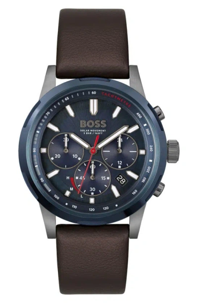 Hugo Boss Boss Solgrade Chronograph Leather Strap Watch, 44mm In Blue