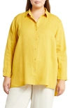 EILEEN FISHER CLASSIC COLLAR EASY LINEN BUTTON-UP SHIRT