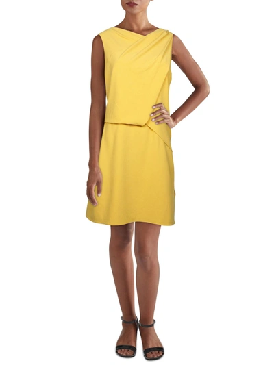 Halston Womens Asymmetrical Drapey Mini Dress In Gold