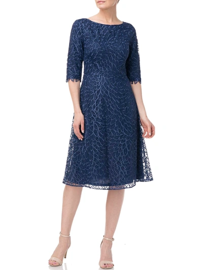 Js Collections Sophia Womens Embroidered Midi Cocktail And Party Dress In Blue