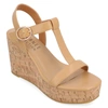 Journee Collection Matildaa Tru Comfort T-strap Platform Wedge Sandal In Beige