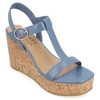 Journee Collection Matildaa Tru Comfort T-strap Platform Wedge Sandal In Blue