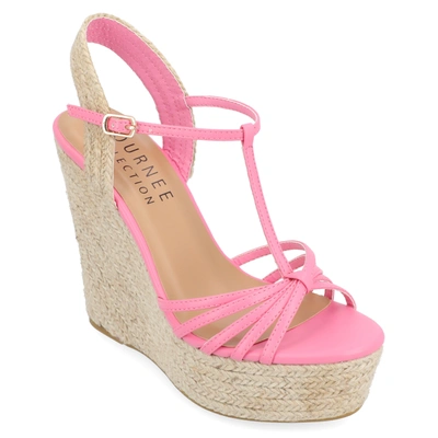 Journee Collection Yara Tru Comfort T-strap Espadrille Wedge Platform Sandal In Pink