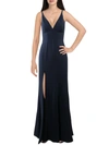 Dress The Population Iris Slit Crepe Gown In Blue