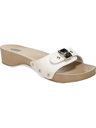 Dr. Scholl's Classic Womens Leather Studded Slide Sandals In Gardenia Snake Print Faux Leather