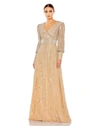 Mac Duggal Beaded Illusion Puff Sleeve Gown In Vanilla Silver