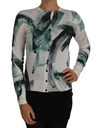 Dolce & Gabbana White Silk Cardigan Lightweight Paint Stroke Sweater In White