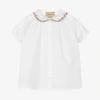 GUCCI BABY GIRLS WHITE COTTON EMBROIDERED BLOUSE