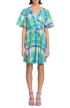 DONNA MORGAN PLAID FLUTTER SLEEVE FIT & FLARE DRESS