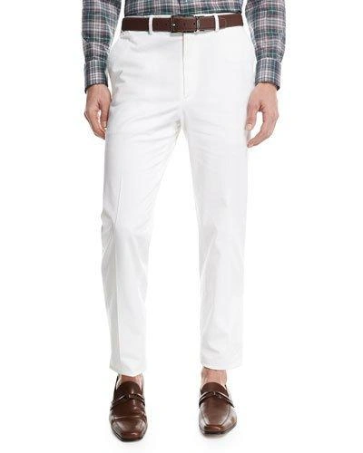 Brioni Stretch-cotton Flat-front Pants, White