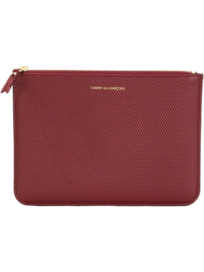 Comme Des Garçons Pebbled Zipped Coin Pouch In Red