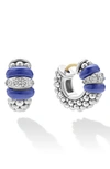 LAGOS BLUE CAVIAR DIAMOND & CERAMIC HUGGIE HOOP EARRINGS