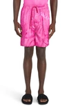 Tom Ford Floral Pleated Jacquard Shorts In Red