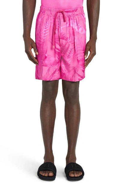 Tom Ford Floral Pleated Jacquard Shorts In Red