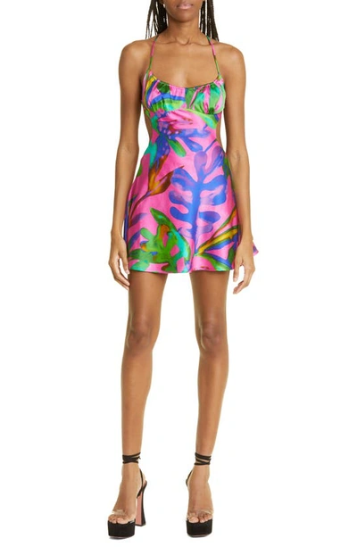 Retroféte Josefine Cutout Satin Minidress In Tropical Leaf