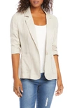 Karen Kane Ruched Sleeve Linen Blazer In Oatmeal