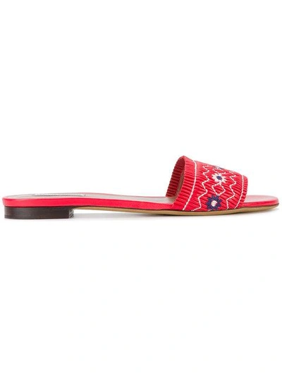 Tabitha Simmons Woman Embroidered Leather Slides Red