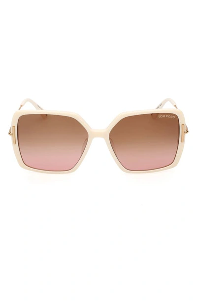 Tom Ford Joanna 59mm Gradient Polarized Butterfly Sunglasses In Ivory / Gradient Brown