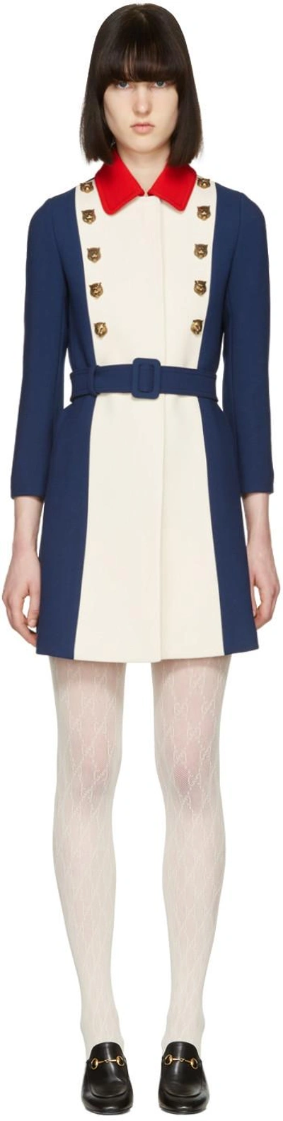 Gucci Tiger-embellished Tri-colour Wool Coat In Off-white, Red, Blue
