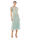 Mac Duggal Embellished Illusion High Neck Butterfly Sleeve Midi Dress In Seafoam Multi