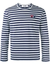 Comme Des Garçons Play Comme Des Garcons Play Navy Stripe Double Heart Long Sleeve T-shirt In Blue