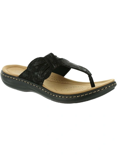 Clarks Womens Faux Leather Adjustable Thong Sandals In Black