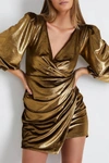 PATBO Metallic Velvet Mini Dress in Gold