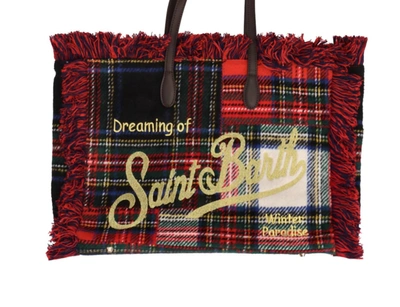 MC2 SAINT BARTH CHECK PATCHWORK HANDBAG TOTE WOOL LEATHER IN RED TARTAN