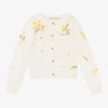 BONPOINT GIRLS IVORY EMBROIDERED FLORAL CARDIGAN