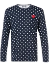 Comme Des Garçons Play Navy Polka Dot Heart Patch T-shirt In Blue