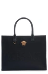 Versace La Medusa Canvas Tote In Black/  Gold