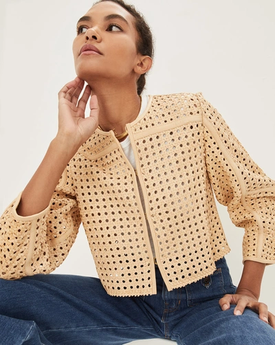 Veronica Beard Fio Woven Leather Jacket In Natural
