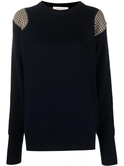 Giuliva Heritage Lucio Houndstooth-insert Jumper In Navy Blue And Tweed