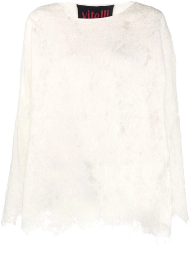 Vitelli 镂空针织细节毛衣 In White Mohair